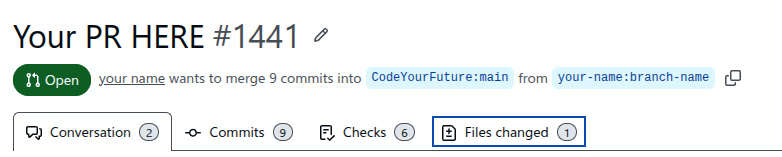 The files changed tab at the top of a pull request page on GitHub